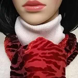 Red burgundy cranberry velvet burnout scarf